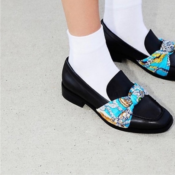 Jeffrey Campbell Shoes - Jeffrey Campbell Bollero Sable Loafers Oxfords Black Leather Blue Scarf Size 8